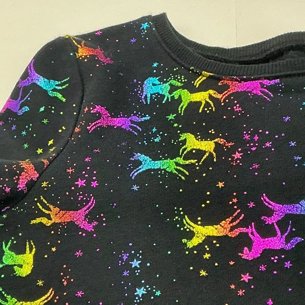 Jumping Beans Black Dress Girls 8 Rainbow Glitter Unicorn Fleece All Day Play